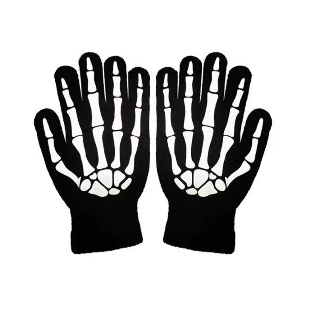 Halloween Skull Skeleton Full Finger Gloves – Cycling Costume Costume Gloves PLUSH A