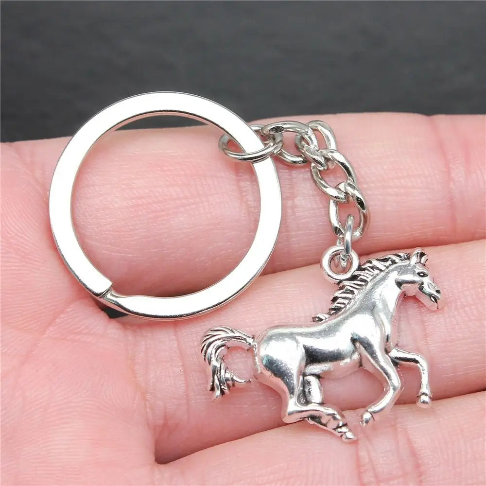 Vintage Running Horse Pendant Keychain – Silver Metal Keyring Metal Keychain PLUSH A