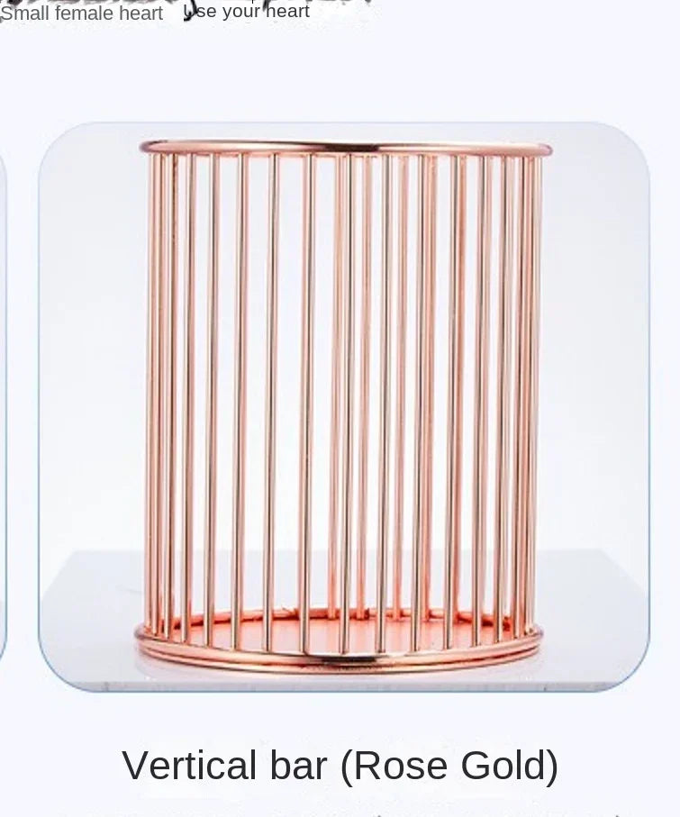 Rose Gold Makeup Brush Holder – Cylindrical Iron Storage Case Makeup Brush Organizer PLUSH No.1