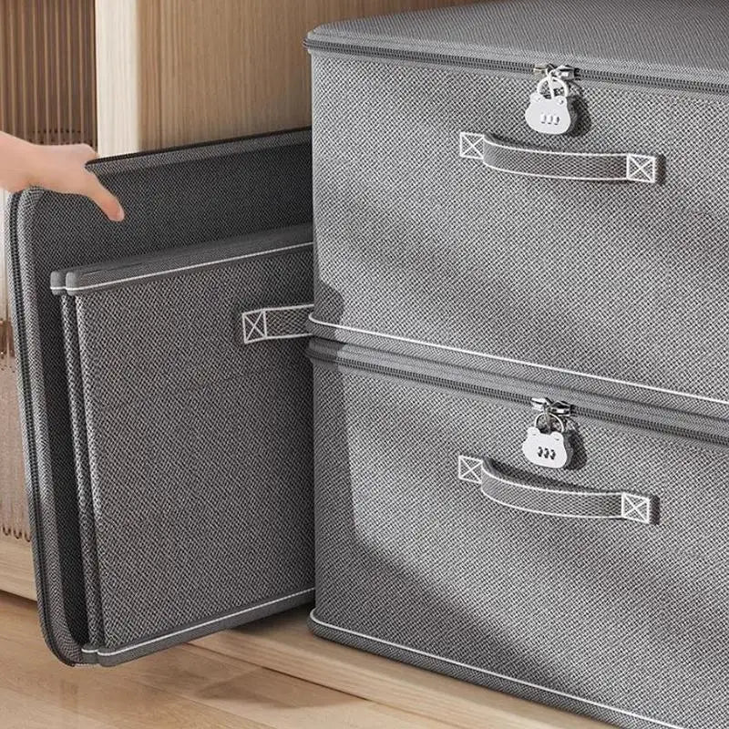 Large Foldable Fabric Storage Box with Password Lock – Grey Lockable Storage Box PLUSH