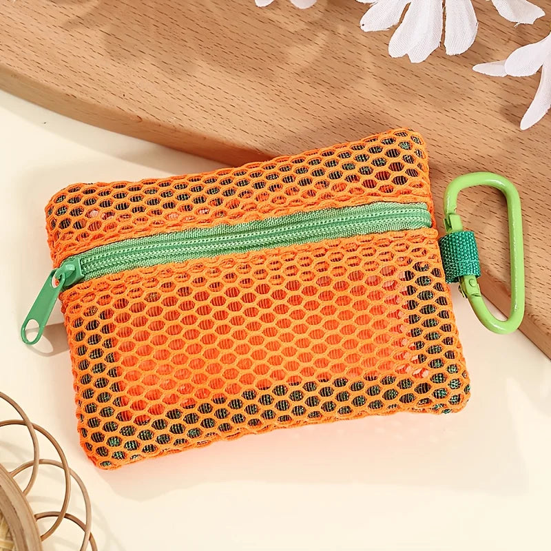 Transparent Mesh Makeup Bag – Flat Square Toiletry Organizer Cosmetic Bag PLUSH orange S