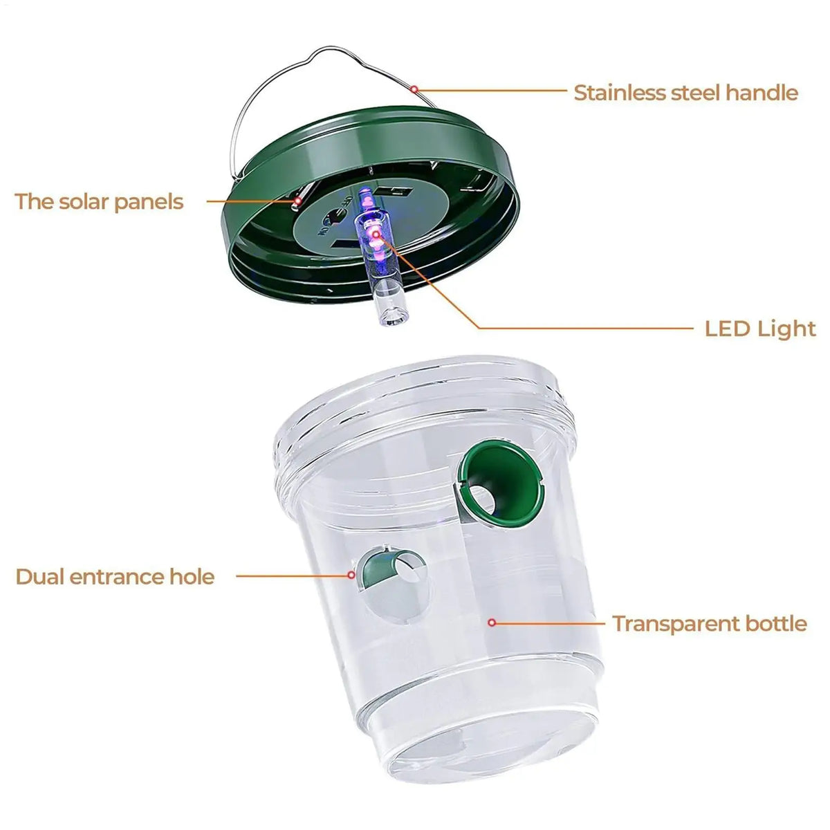 Solar Wasp & Hornet Trap – Reusable Outdoor Hanging Catcher Outdoor Insect Trap PLUSH