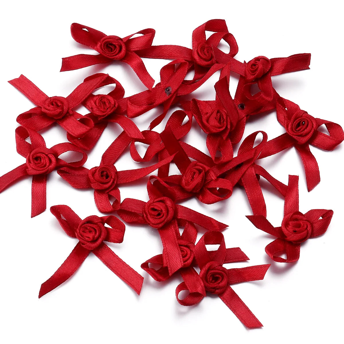 50pcs Satin Ribbon Bows 3.5x4.5cm – Colorful DIY Craft Bowknots Satin Ribbon Bows PLUSH Wine Red 3.5x4.5cm
