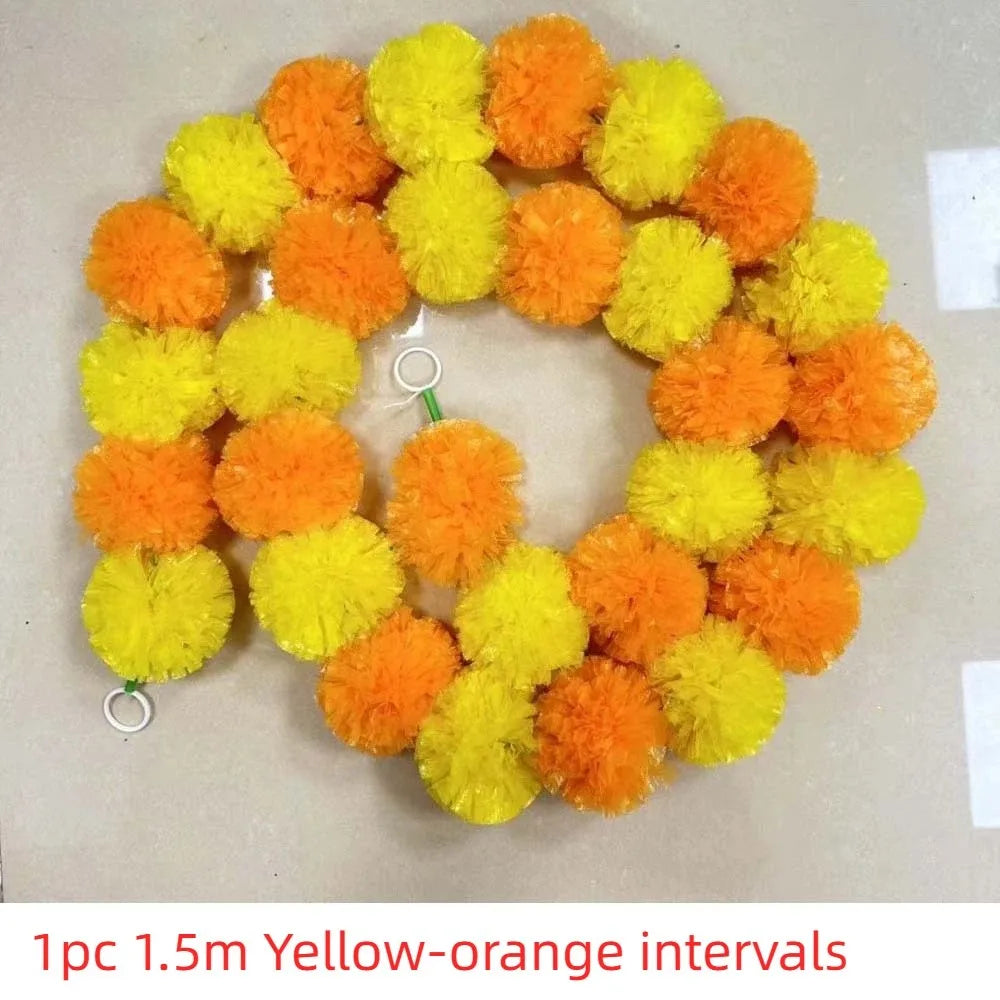 1.5m Marigold Garland – Halloween, Diwali & Wedding Decor Flower Garland PLUSH Style 8