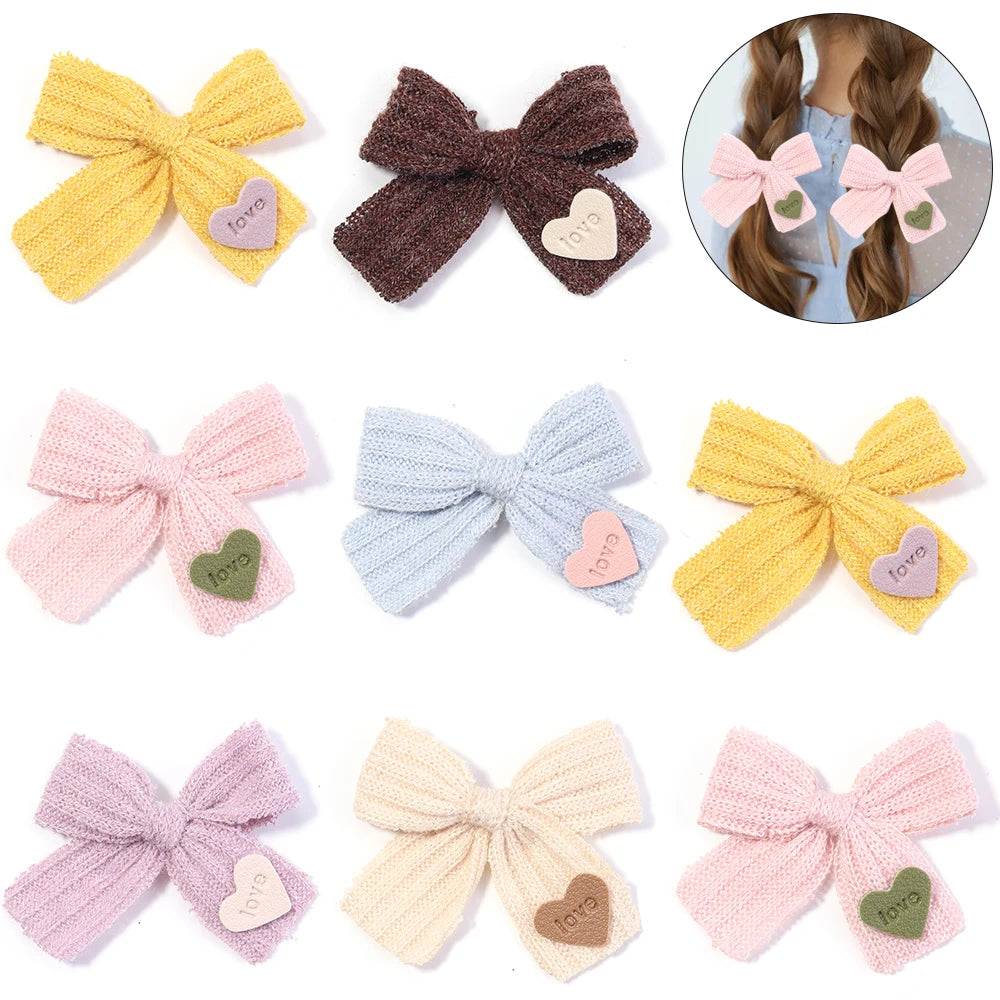 6pcs Knitted Bows Heart Tag – DIY Gift Craft Headwear Decor Craft Bow Set PLUSH