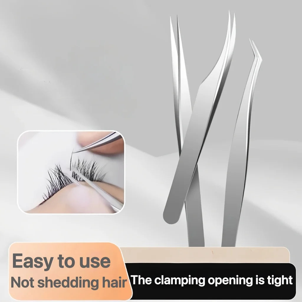 Ouriner Eyelash Grafting Tweezers Set – 3Pcs Stainless Steel Eyelash Tweezers Set PLUSH
