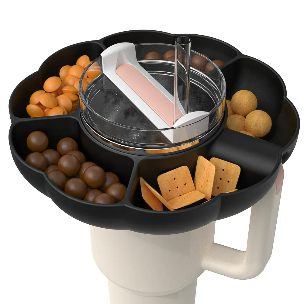 Silicone Snack Tray for Stanley 40 oz Cup – Divided Platter Divided Snack Tray PLUSH Black