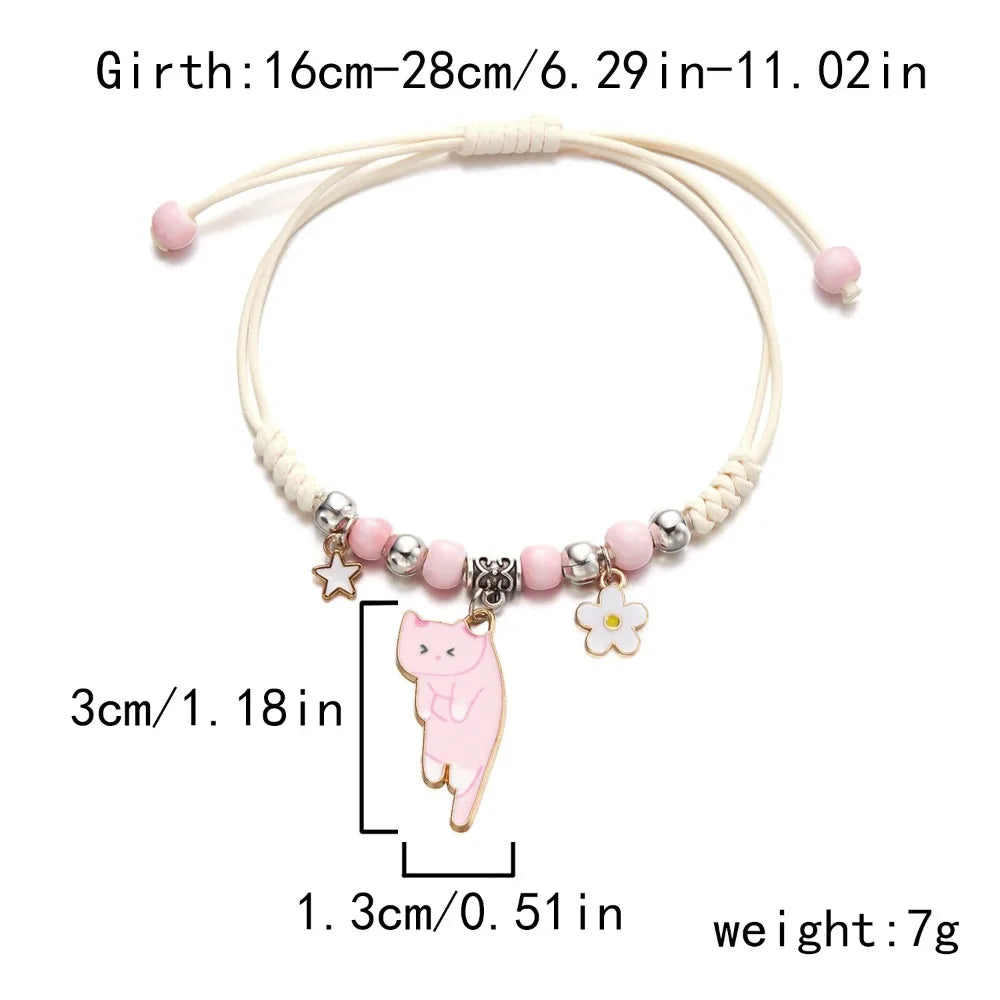 Colorful Cat String Bracelet – Handmade Woven Bead Jewelry Beaded String Bracelet PLUSH Style B