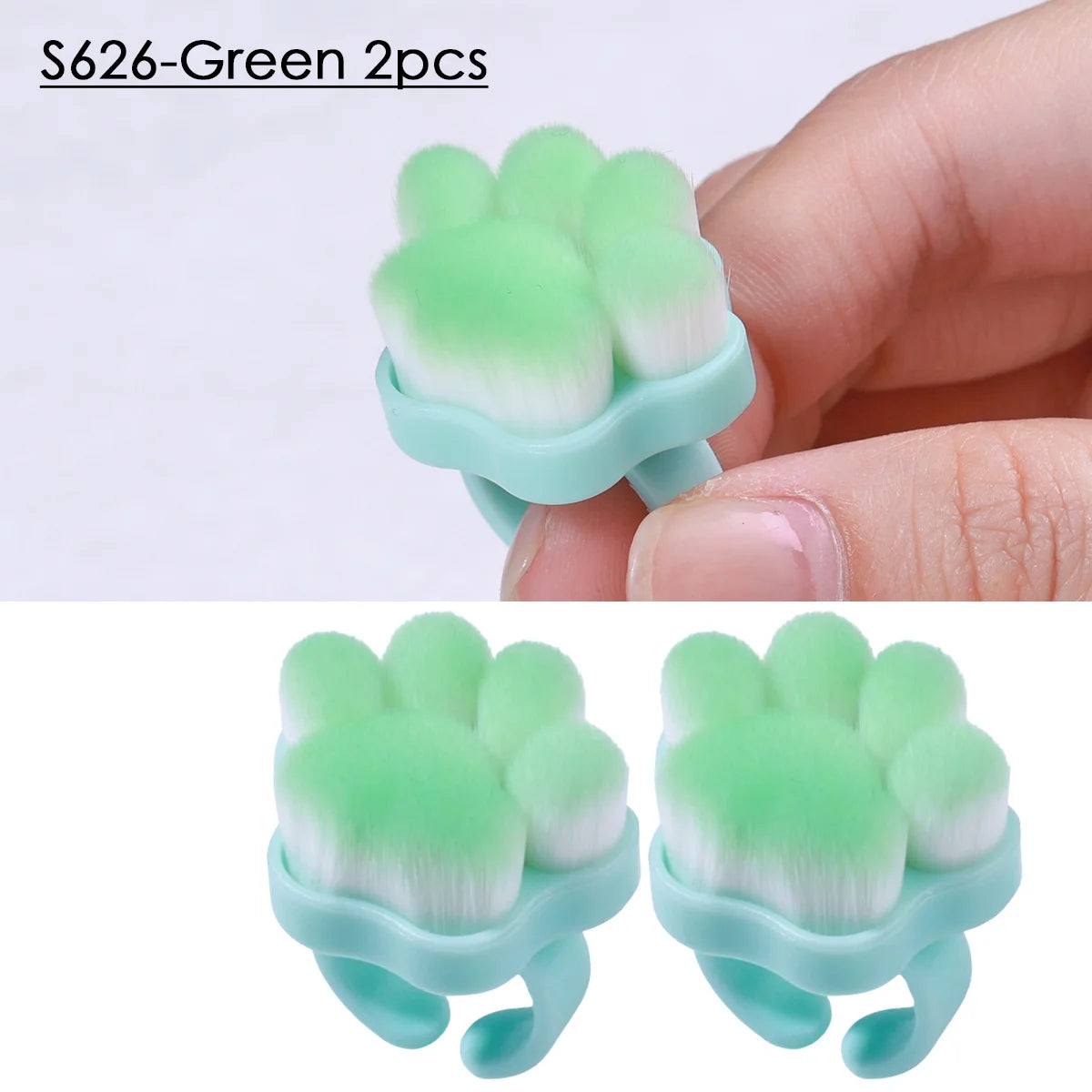 2pcs Cat Claw Finger Nail Brush – Soft Bristle Dust Removal Nail Cleaning Brush PLUSH S626-Green 2pcs