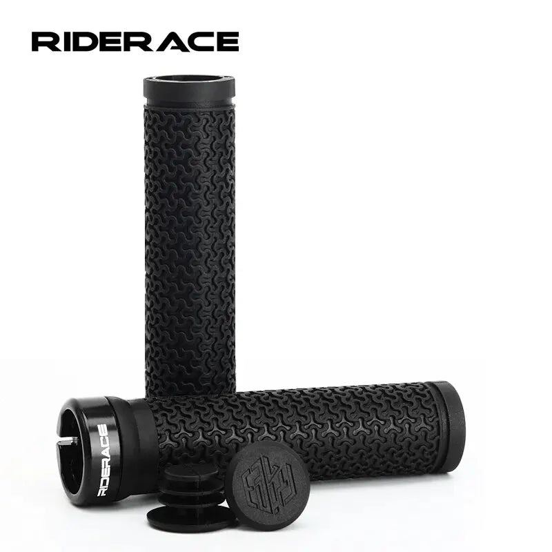 RIDERACE MTB Bicycle Handlebar Grips – Non-Slip Locking Rubber Bike Handlebar Grips PLUSH black