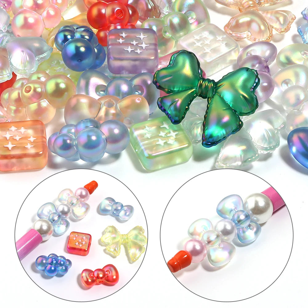 10pcs UV Dripping Oil Acrylic Beads – Square Bow Cloud Shapes Acrylic Spacer Beads PLUSH