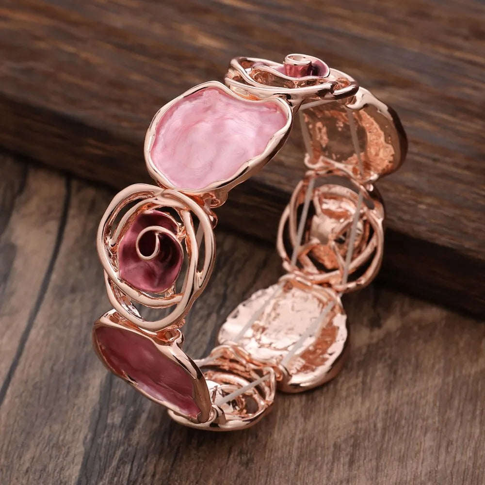 Enamel Rose Bangle – Geometric Hollow Ethnic Flower Bracelet Enamel Flower Bangle PLUSH Style 5