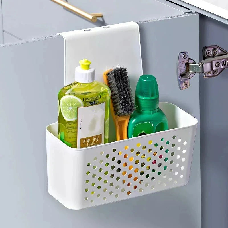 Over Cabinet Door Hanging Storage Basket – No-Drill Organizer Cabinet Door Organizer PLUSH