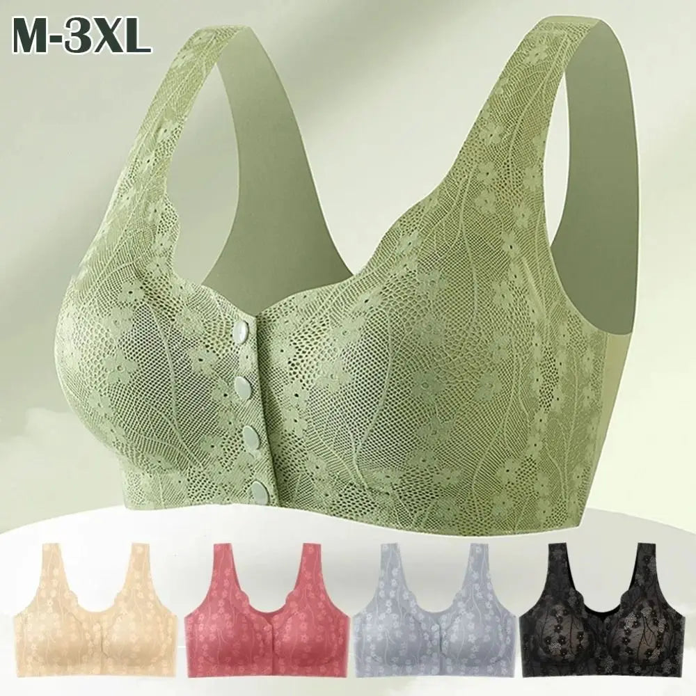 Women's Wireless Front-Close Cotton Bra – Breathable Full Cup Wireless Cotton Bra PLUSH