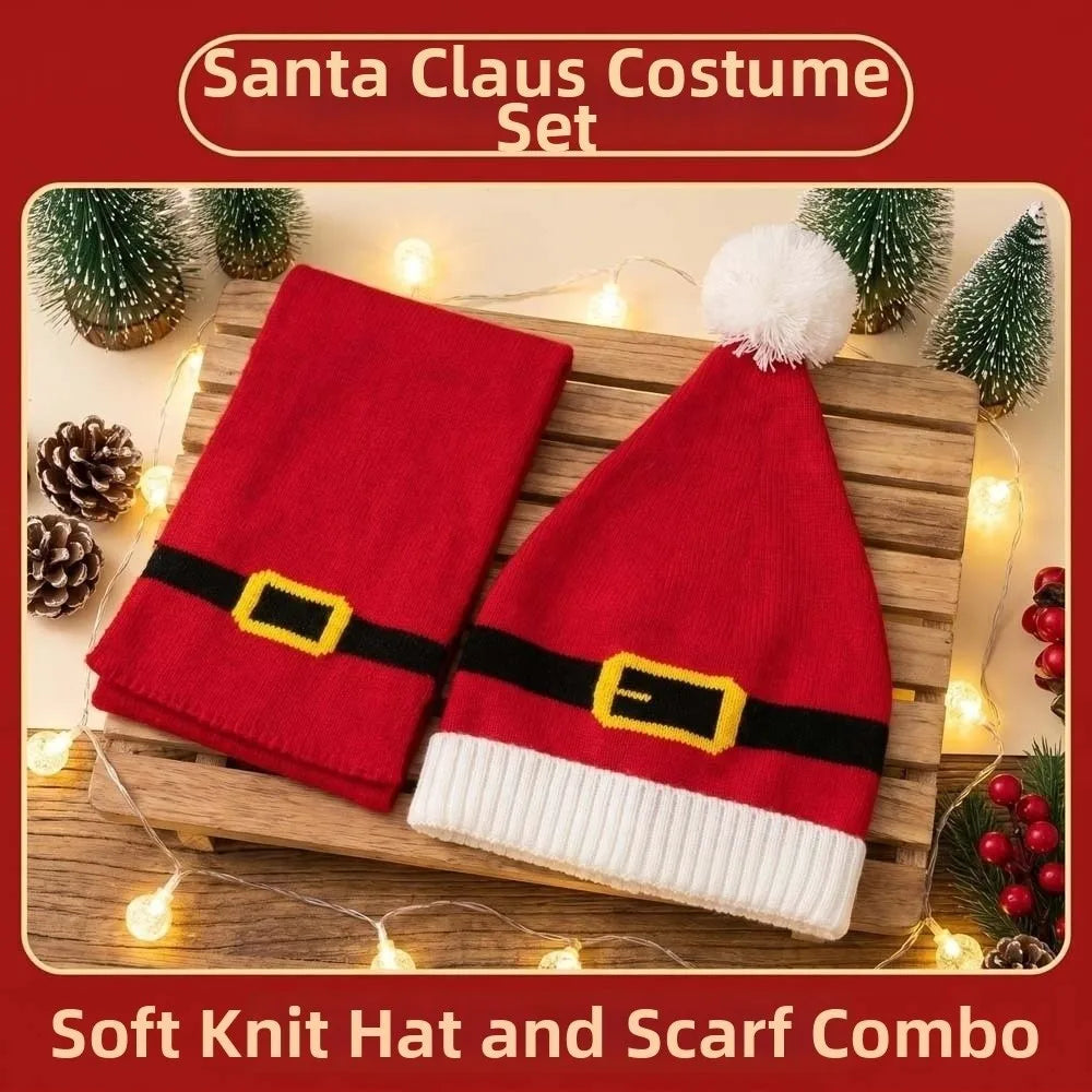 Knitted Christmas Hat & Scarf Set – Striped Snowflake Pom Holiday Knit Set PLUSH