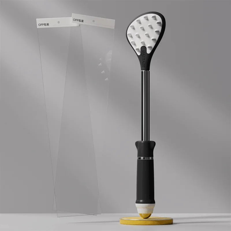 Telescoping Back Scratcher & Ball Massage Stick – Portable Back Scratcher Massager PLUSH Black
