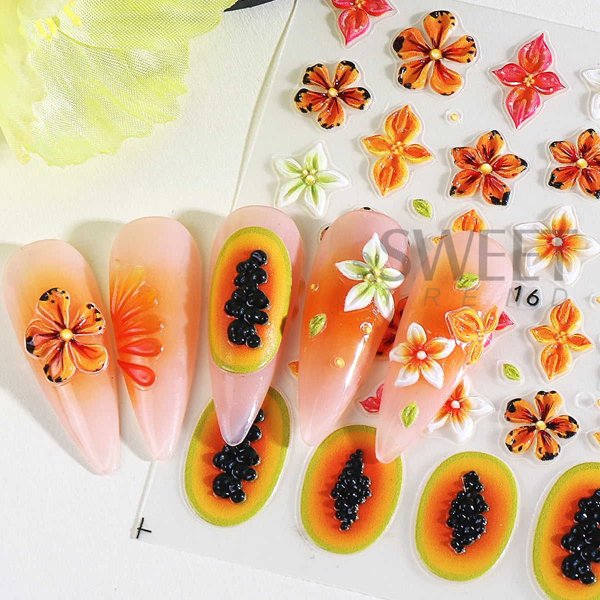 5D Pawpaw Frangipani Nail Embossed Stickers – Summer Decals Nail Art Stickers PLUSH