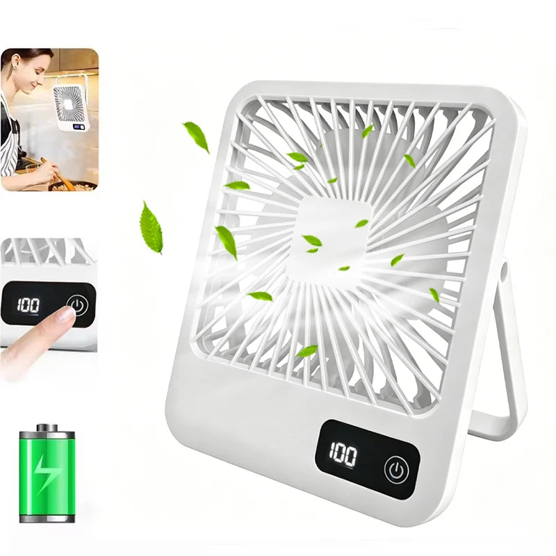 Portable USB Rechargeable Desktop Fan – 180° Tilt & Power Display USB Desktop Fan PLUSH