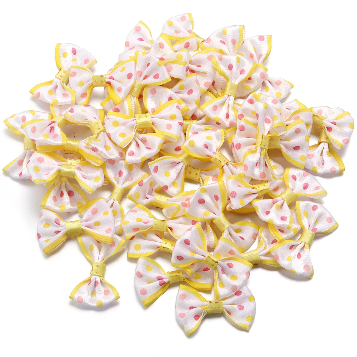 30pcs Polka Dot Ribbon Bows – DIY Hair Accessories & Gift Wrap Ribbon Craft Bows PLUSH yellow