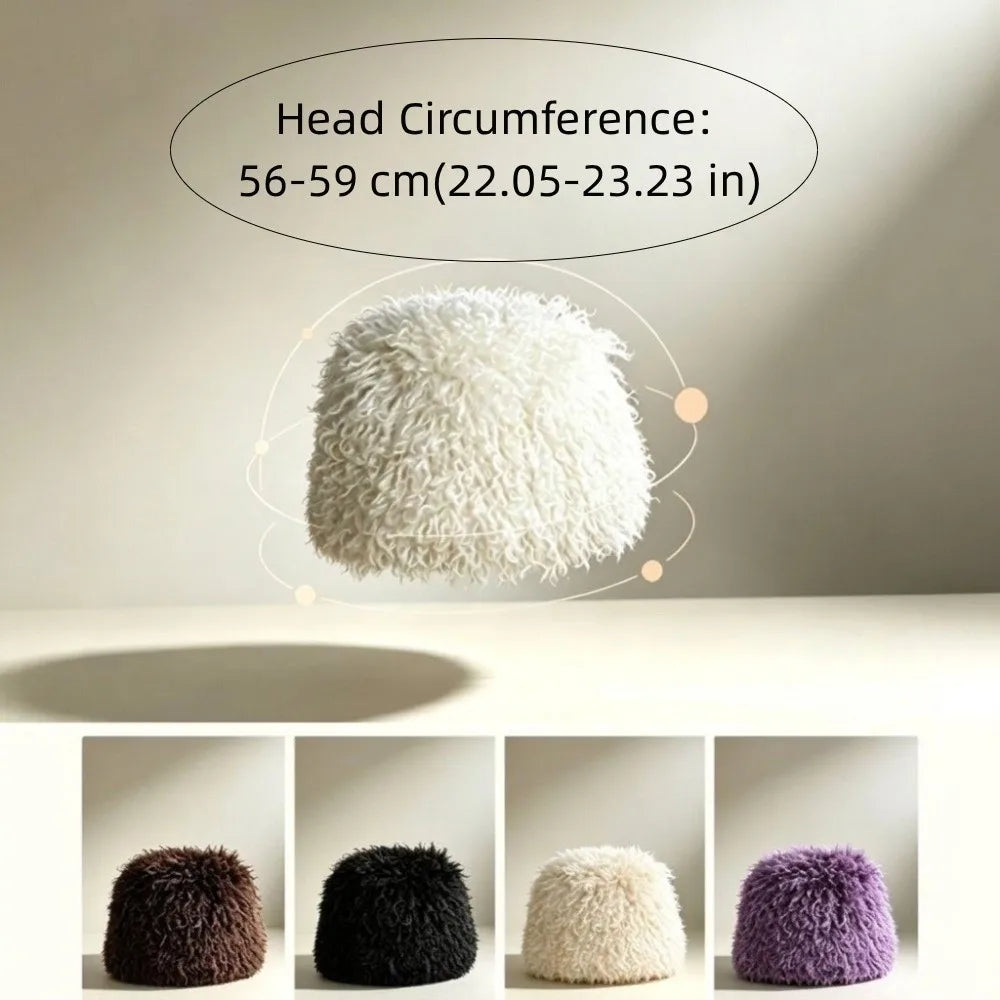 Faux Fur Bucket Hat – Fluffy Plush Winter Fisherman Cap Faux Fur Bucket Hat PLUSH