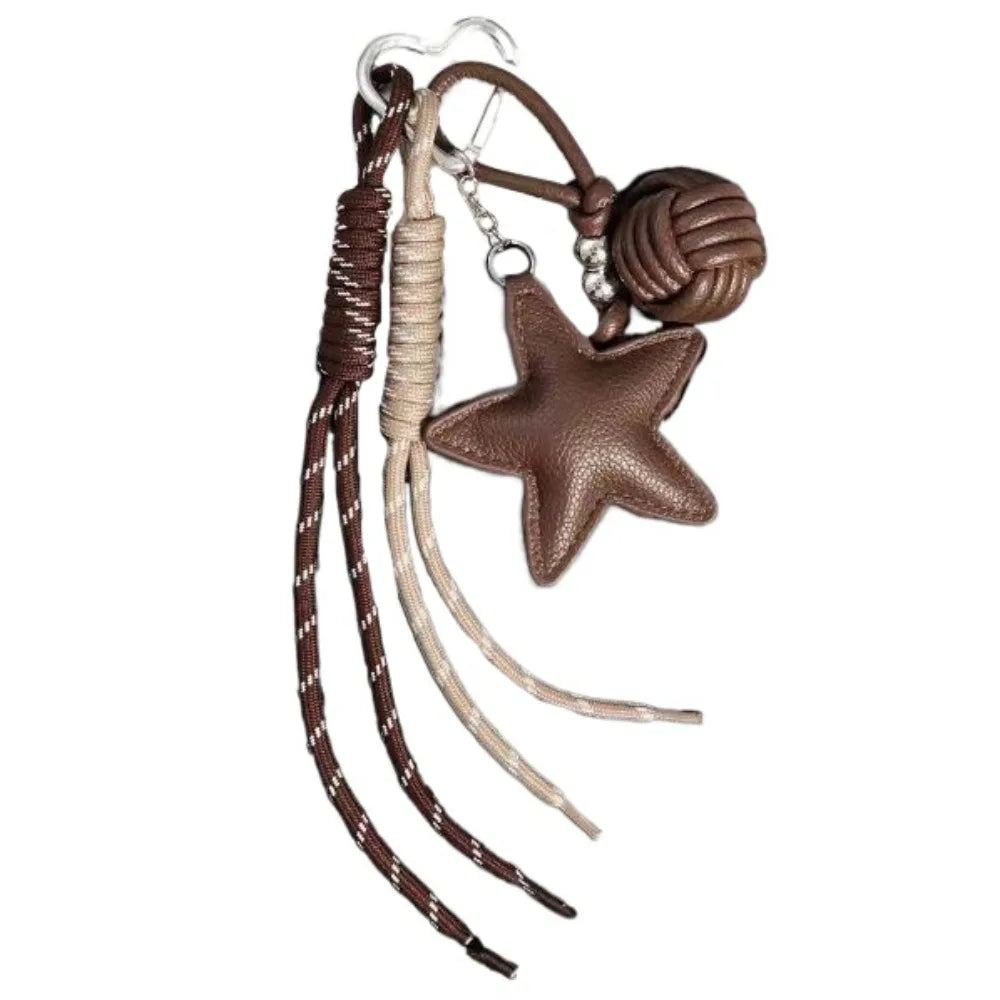 PU Leather Star Keychain Bag Pendant – Sporty Woven Rope Leather Keychain Pendant PLUSH Style A