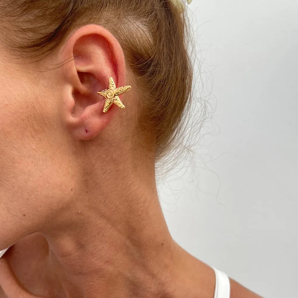 Vintage Flower C-Shape Ear Cuff – Starfish Shell Clip Earring Clip-On Ear Cuff PLUSH Style 6