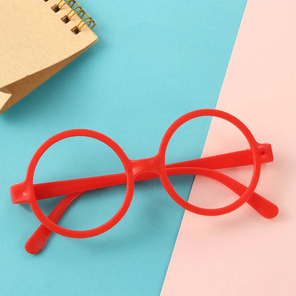 Round Fashion Glasses Frames – Lens-Free Kids Unisex PP Fashion Glasses Frame PLUSH red