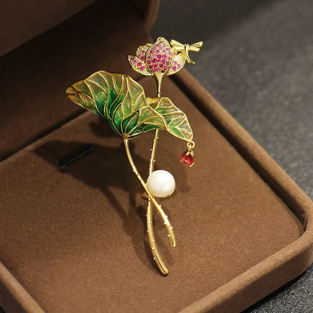 Enamel Lotus Brooch Base Zircon Copper DIY Pin Setting Brooch Blank Setting PLUSH E