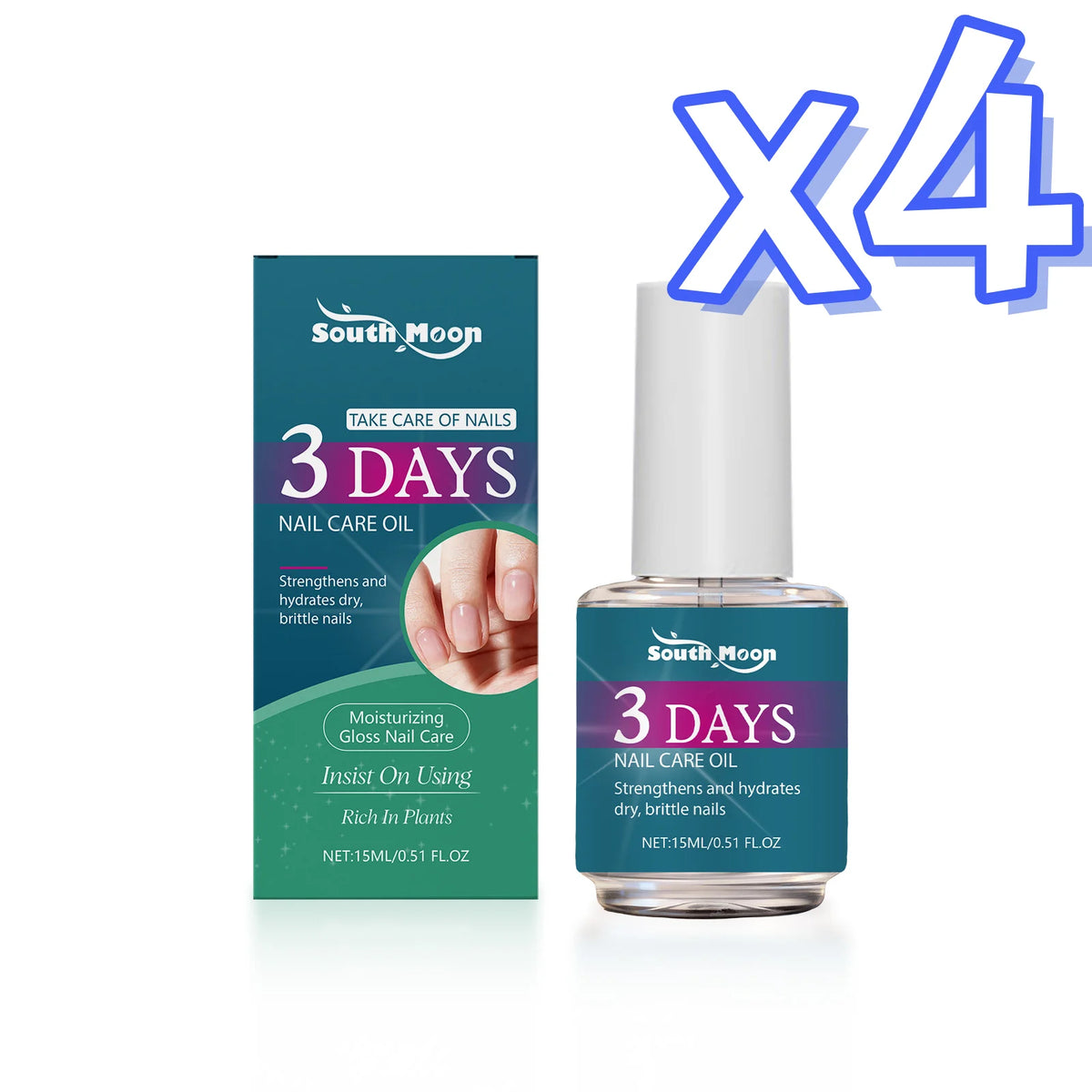 South Moon Plant-Based Nail Care Oil | Strengthener & Cuticle Oil Nail Care Oil PLUSH 15ml boxed x 4