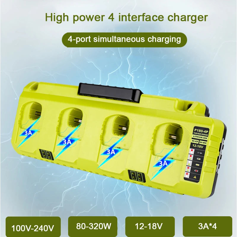 ZWINCKY 4-Port 3A Fast Charger for Ryobi 12V–18V Batteries Battery Charger PLUSH