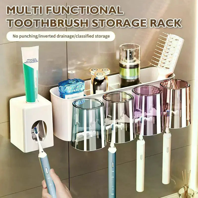 Wall Mounted Toothbrush & Mouthwash Cup Holder – No Drill Toothbrush Holder Set PLUSH