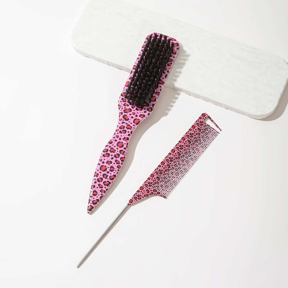 Leopard Print Rat Tail Comb Set of 2 – Precision Styling Hair Styling Comb PLUSH
