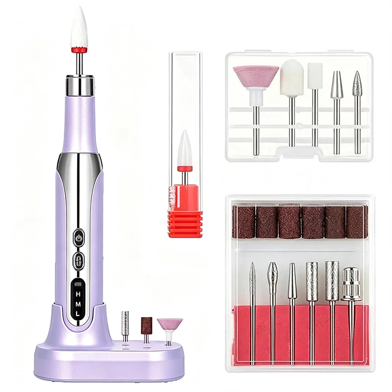 USB Electric Nail Grinder – Manicure & Pedicure Drill Tool Electric Nail Drill PLUSH PURPLE USB Type-C