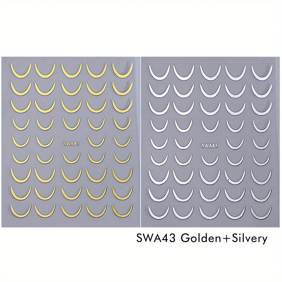 Gold Silver French Curve Stripe Nail Art Stickers – 2pcs Set Nail Art Stickers PLUSH SWA43 Gold Silver