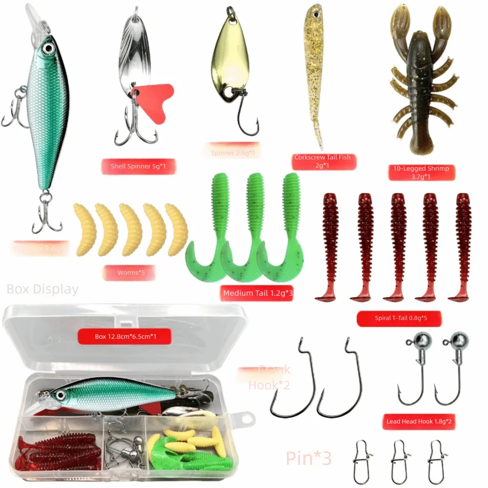 Soft Fishing Lures Kit – Silicone Bait & Hook Set with Box Fishing Lure Kit PLUSH 26pcs