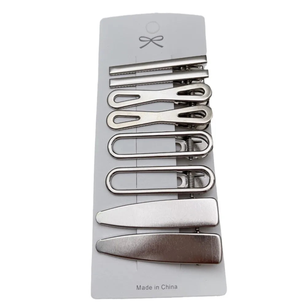 8pcs Metal Silver Geometric Hair Clips – Korean Barrettes Hair Clips Barrettes PLUSH