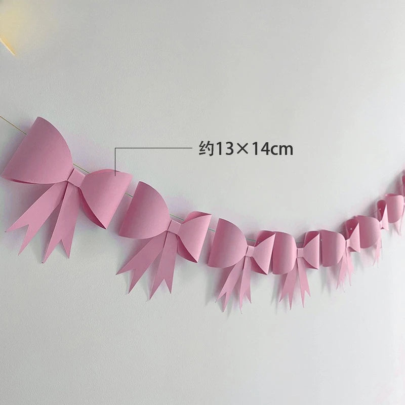 3D Bow Paper Tassel Garland – Kids Birthday Party Banner Kit Party Garland Banner PLUSH Pink 1PC