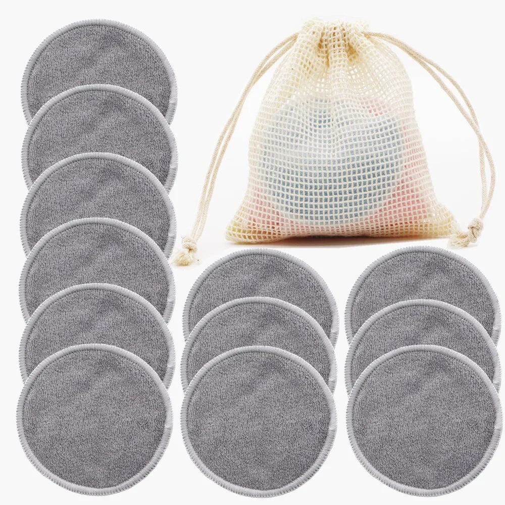 Reusable Bamboo Fiber Makeup Remover Pads – 12pcs Washable Makeup Remover Pads PLUSH Gray
