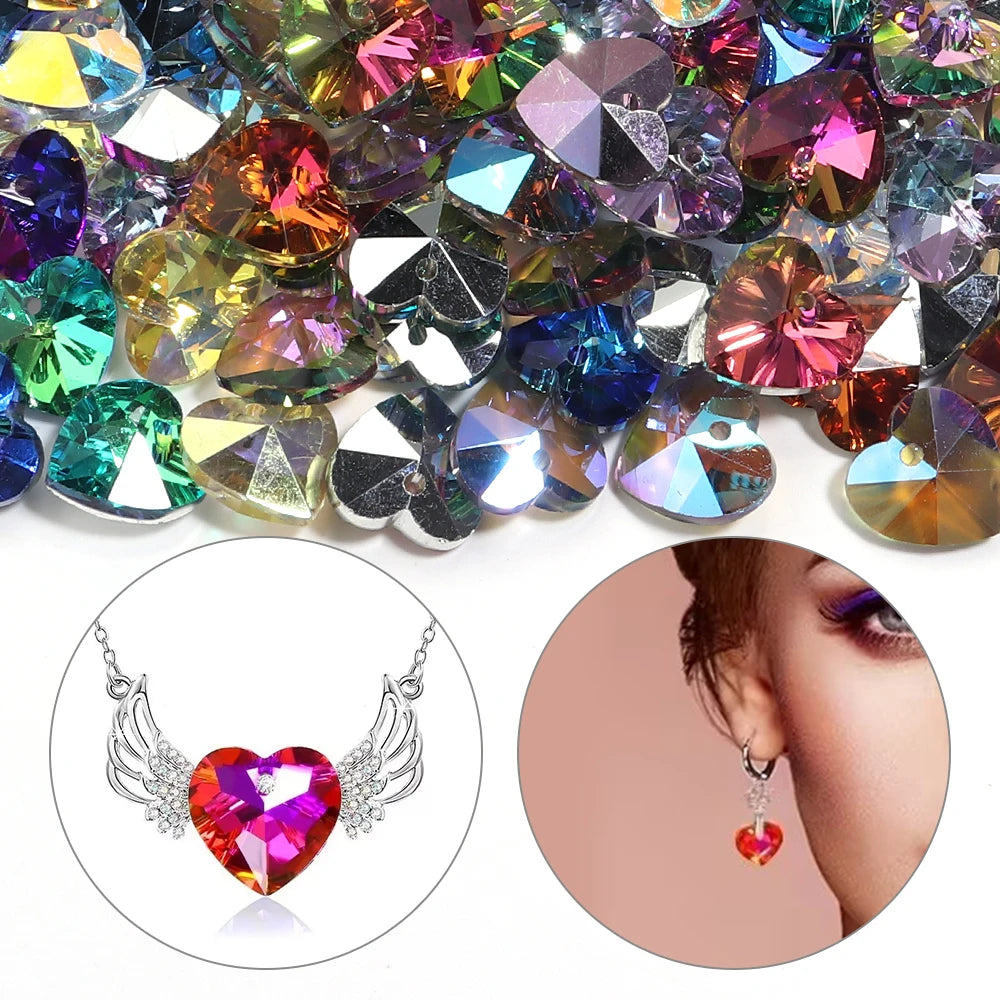 10pcs Aurora Heart Crystal Glass Charms – DIY Jewelry Making Glass Jewelry Charms PLUSH