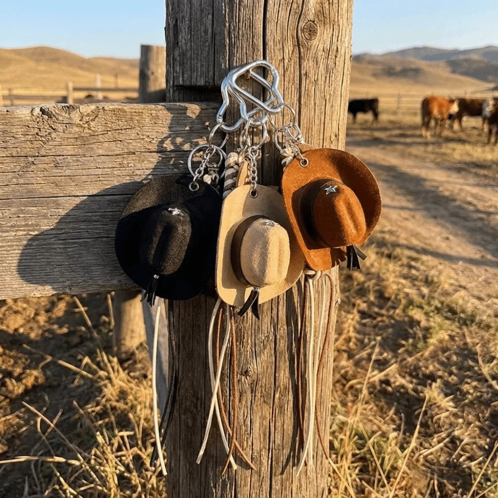 Vintage Mini Cowboy Hat Keychain – Braided Star Pendant Charm Fashion Keychain Charm PLUSH