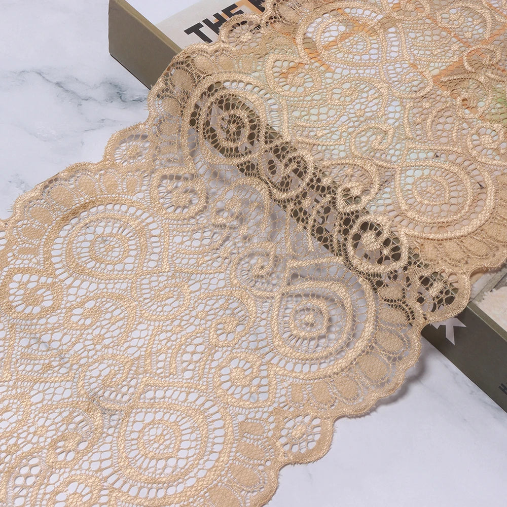 18cm Elastic Floral Lace Trim 1 Yard – DIY Sewing & Crafts Elastic Lace Trim PLUSH light brown 18cm