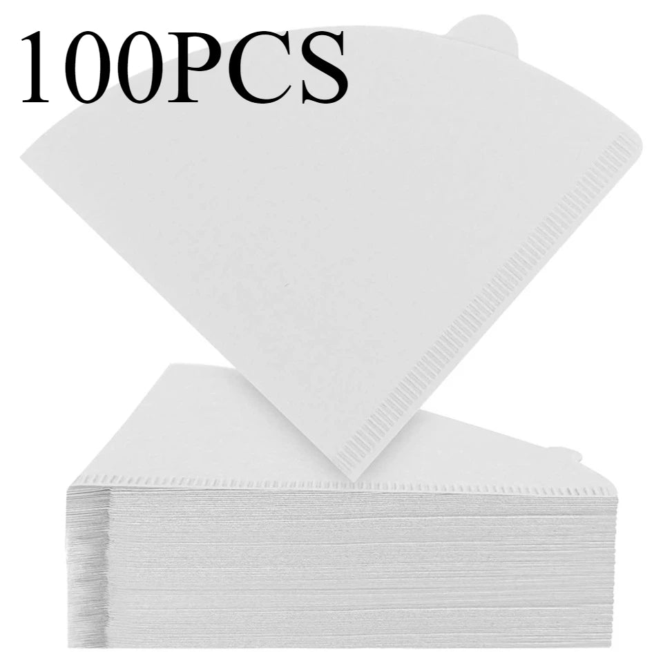 50/100pcs Disposable Wood Pulp Cone Coffee Filter Papers Coffee Filter Papers PLUSH White-100PCS