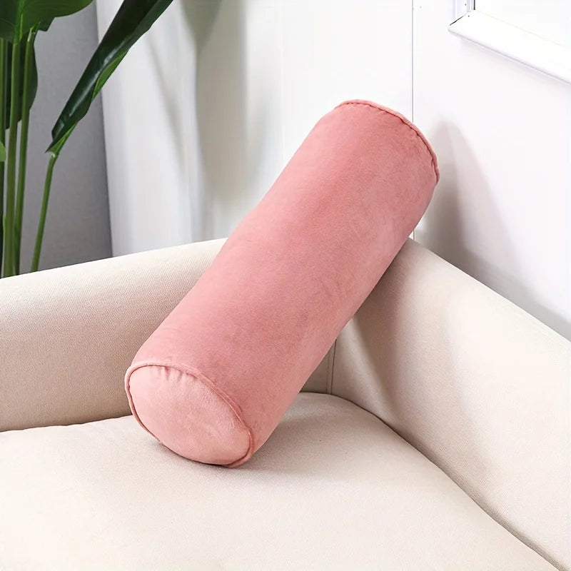 Classic Velvet Cylindrical Bolster Pillow | Soft Knit Home Decor Decorative Bolster Pillow PLUSH Pink 50x17cm