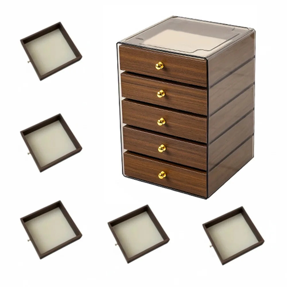 Walnut Grain Jewelry Box – 3 or 5 Drawer Dust-Proof Storage Jewelry Storage Box PLUSH B 5layer blank plate