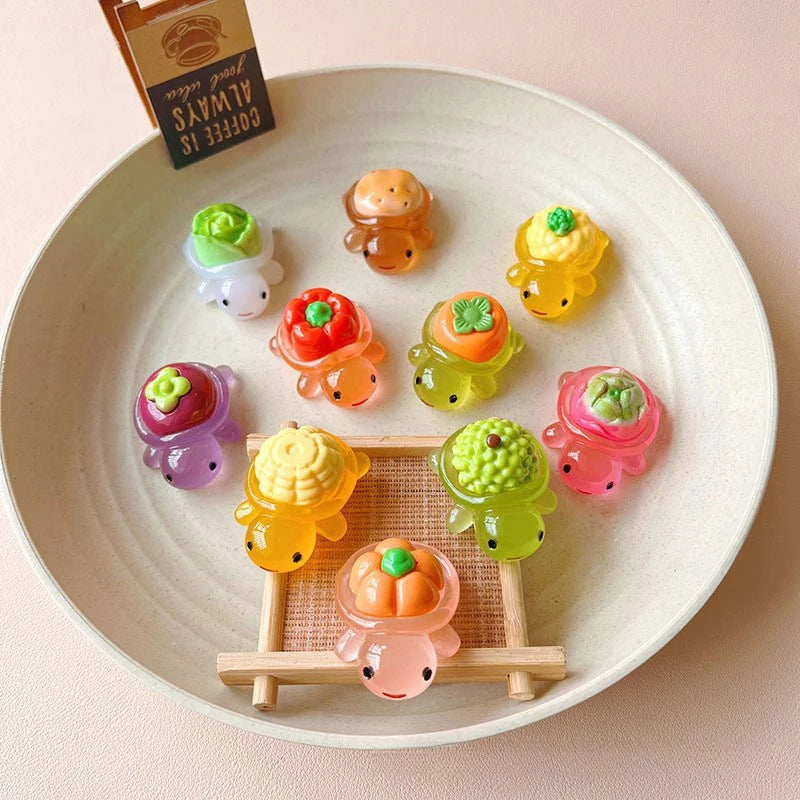10pcs Mini Glow Resin Turtle Figurines – Dollhouse Desk Decor Miniature Figurines PLUSH