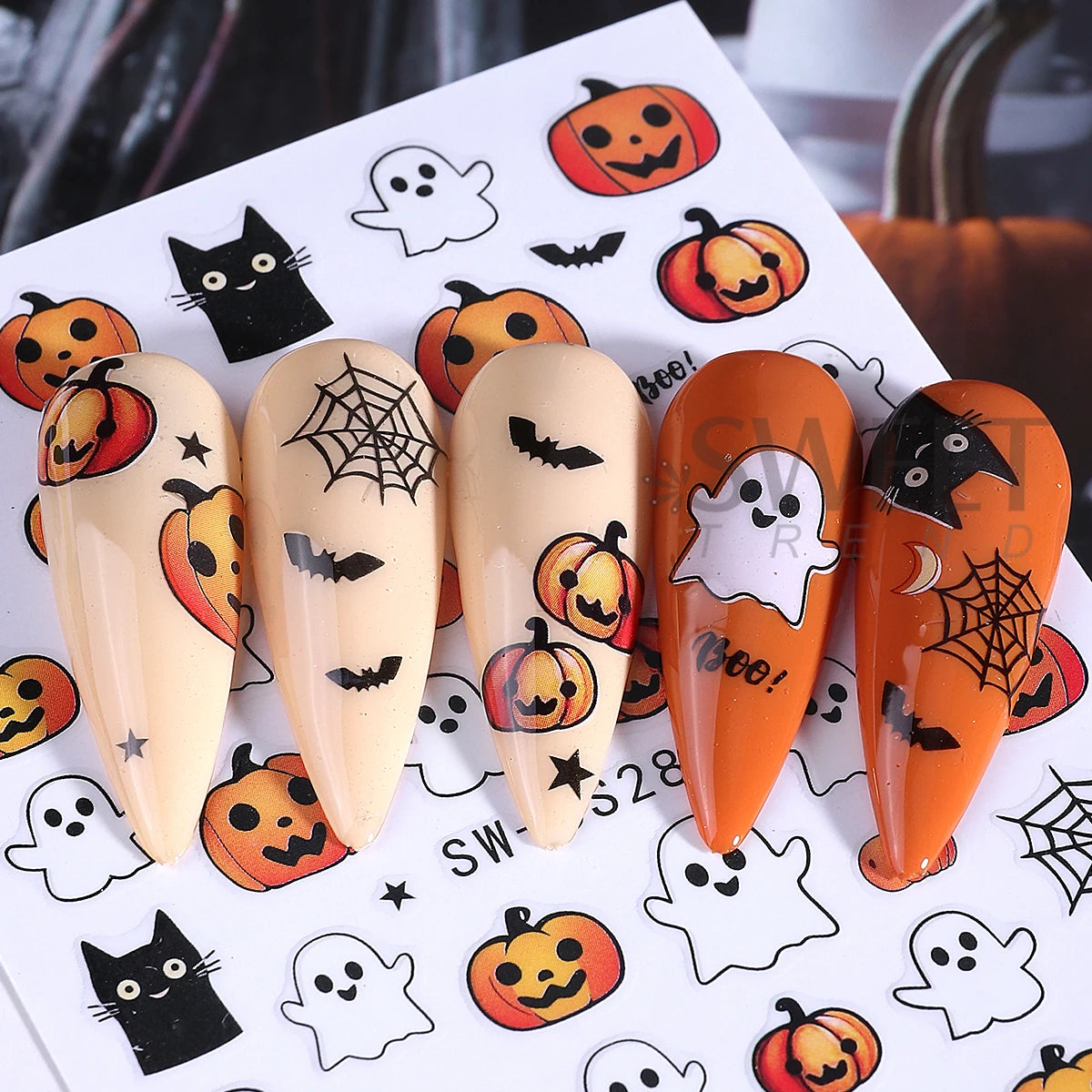 6pcs Halloween Nail Art Stickers – Pumpkin Spider Web Ghost Decals Nail Art Stickers PLUSH