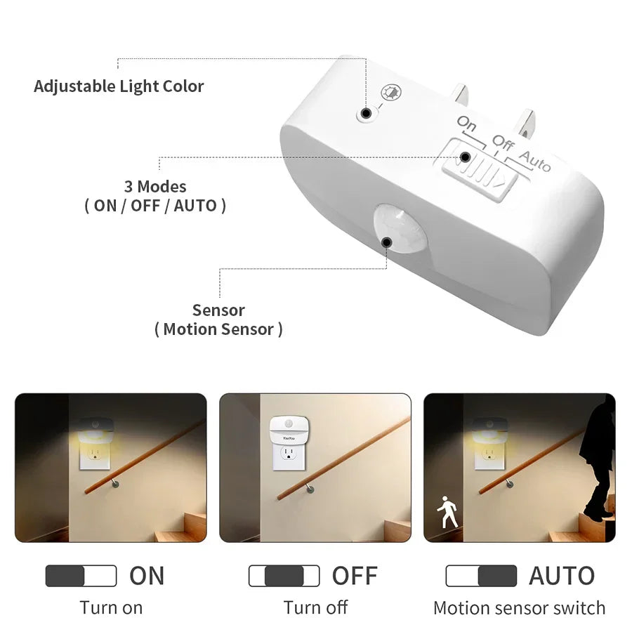 LED Motion Sensor Night Light Plug-In Wall Lamp | EU US Motion Sensor Night Light PLUSH