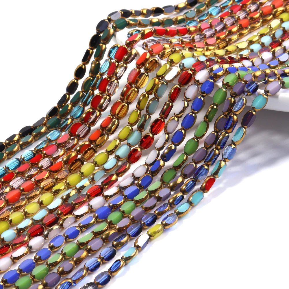 Faceted Oval Rice Crystal Glass Beads Gold Rim ~45pcs DIY Crystal Glass Beads PLUSH