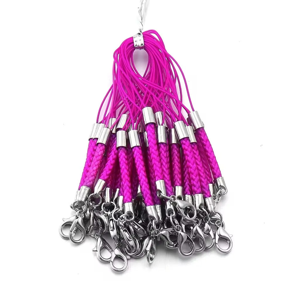 10pcs Braided Keychain Lanyard Cords with Lobster Clasps DIY Keychain Lanyard Cord PLUSH hotpink 9cm
