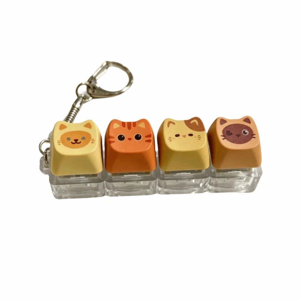 Cute Cat Keycap Keychain – Fidget Clicker Button Keychain Novelty Keychain PLUSH 4 key -Style B-